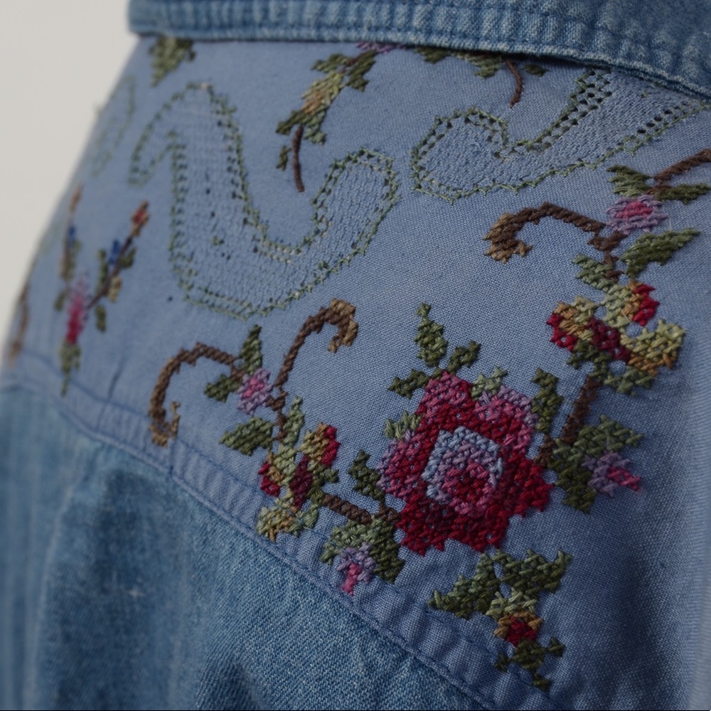 The Vintage Denim Blouse with Cross Stitch